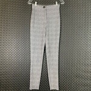 ZARA Plaid Slim Fit High Waist Pants Gray Black White Stretch‎ Dressy Women's XS